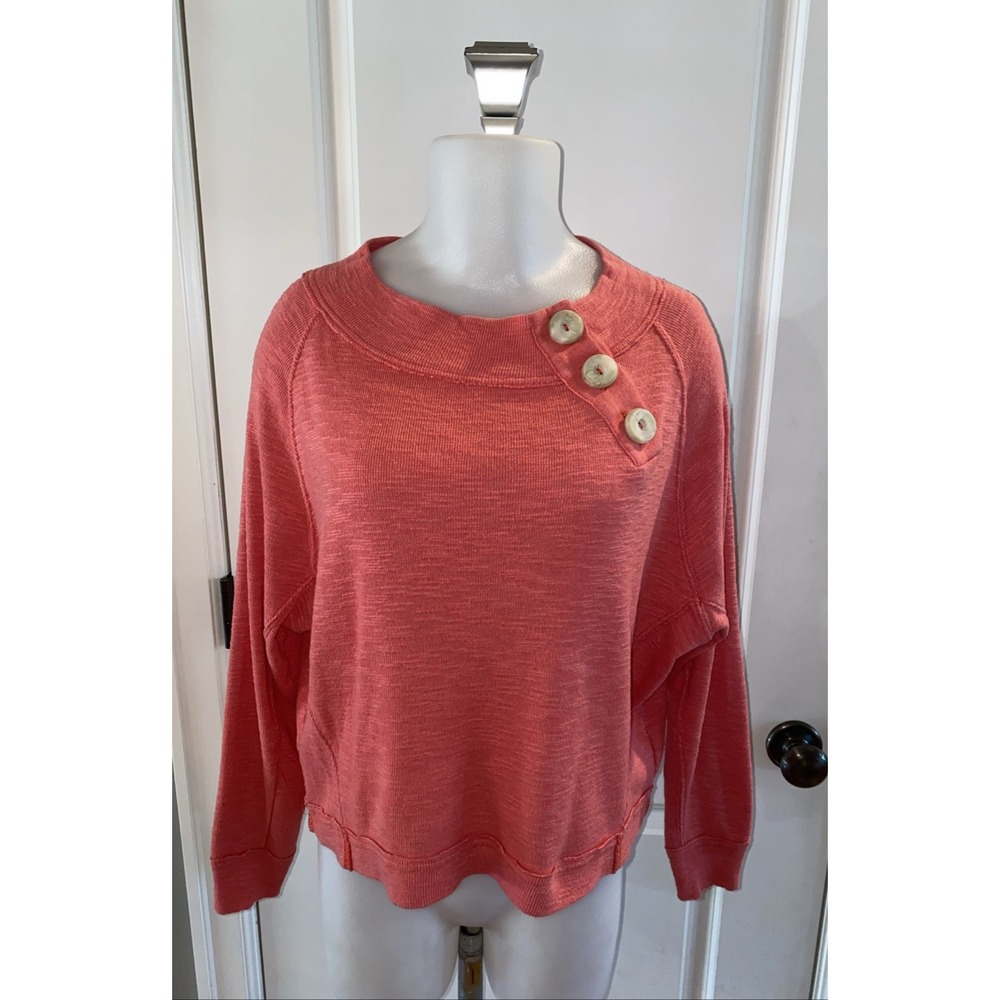We The Free Knit Pullover Button Detail Top Size XS Slub Melon
